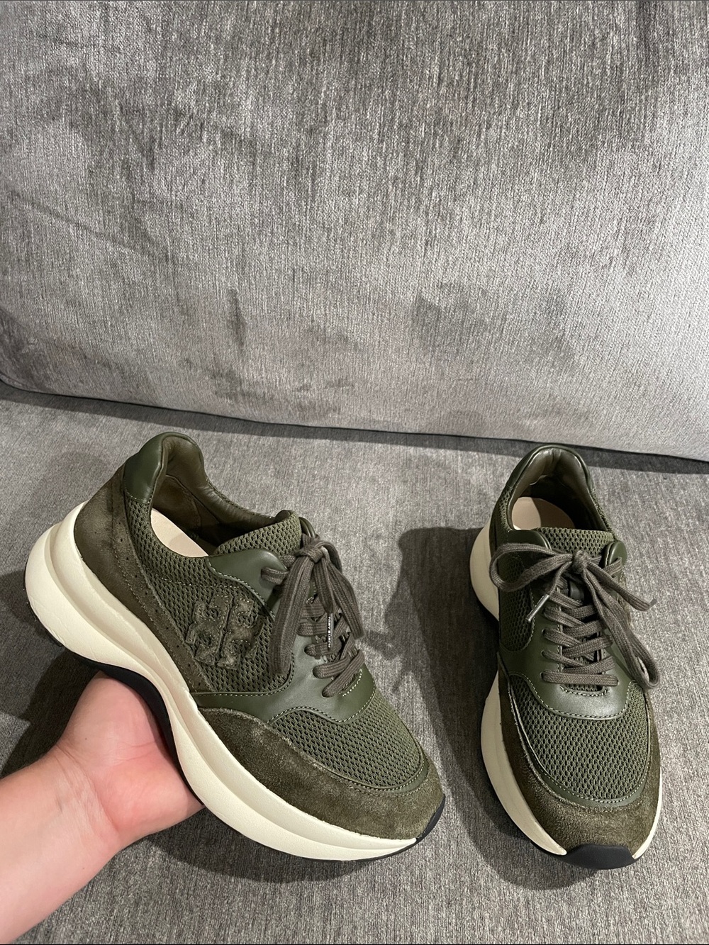 Tory Burch Kick Trainer Chevron Suede Mesh - Grove (Green) Chunky Sneaker 9.5 - Picture 7 of 16